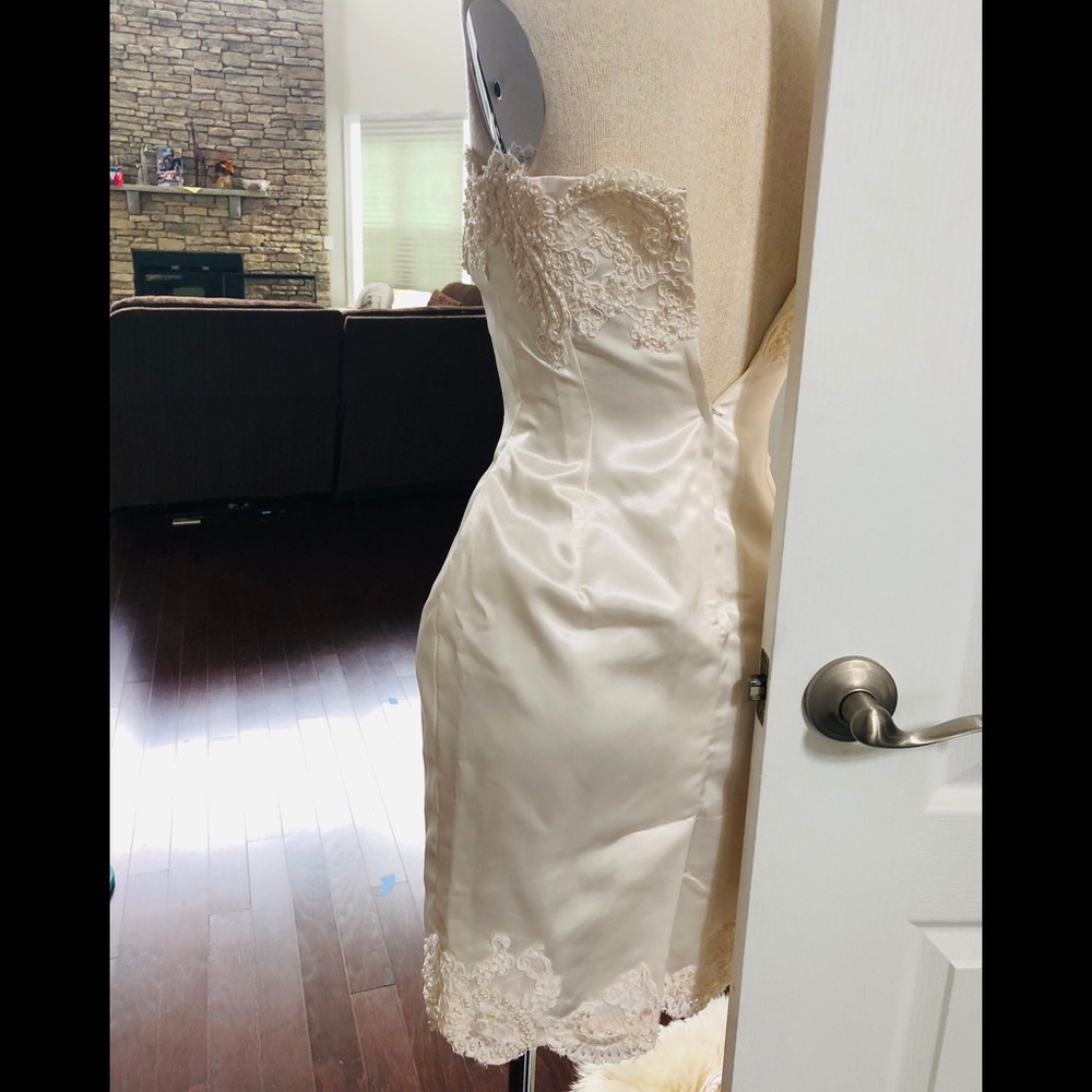 STUNNING EMBELLISHED CUSTOM VINTAGE WEDDING DRESS SET/POUCH/SIZE XS - Picture 13 of 16